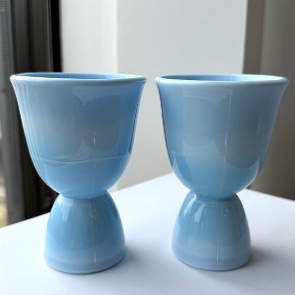 McKee Glass Chalaine Delphite Robin Egg Blue Double Egg Cups Set Of 2 - Picture 4 of 10